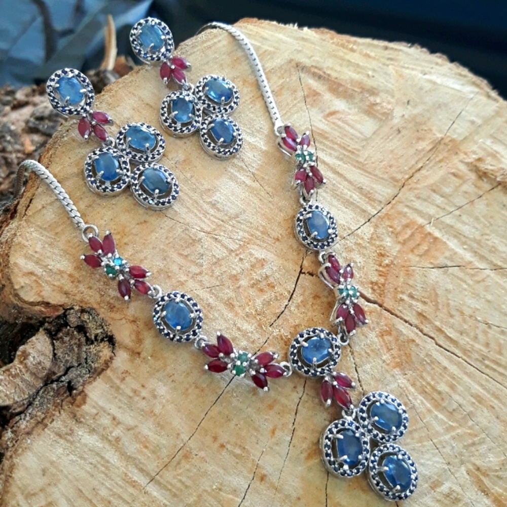 Blue Sapphire, Green Emerald, Red Ruby Set